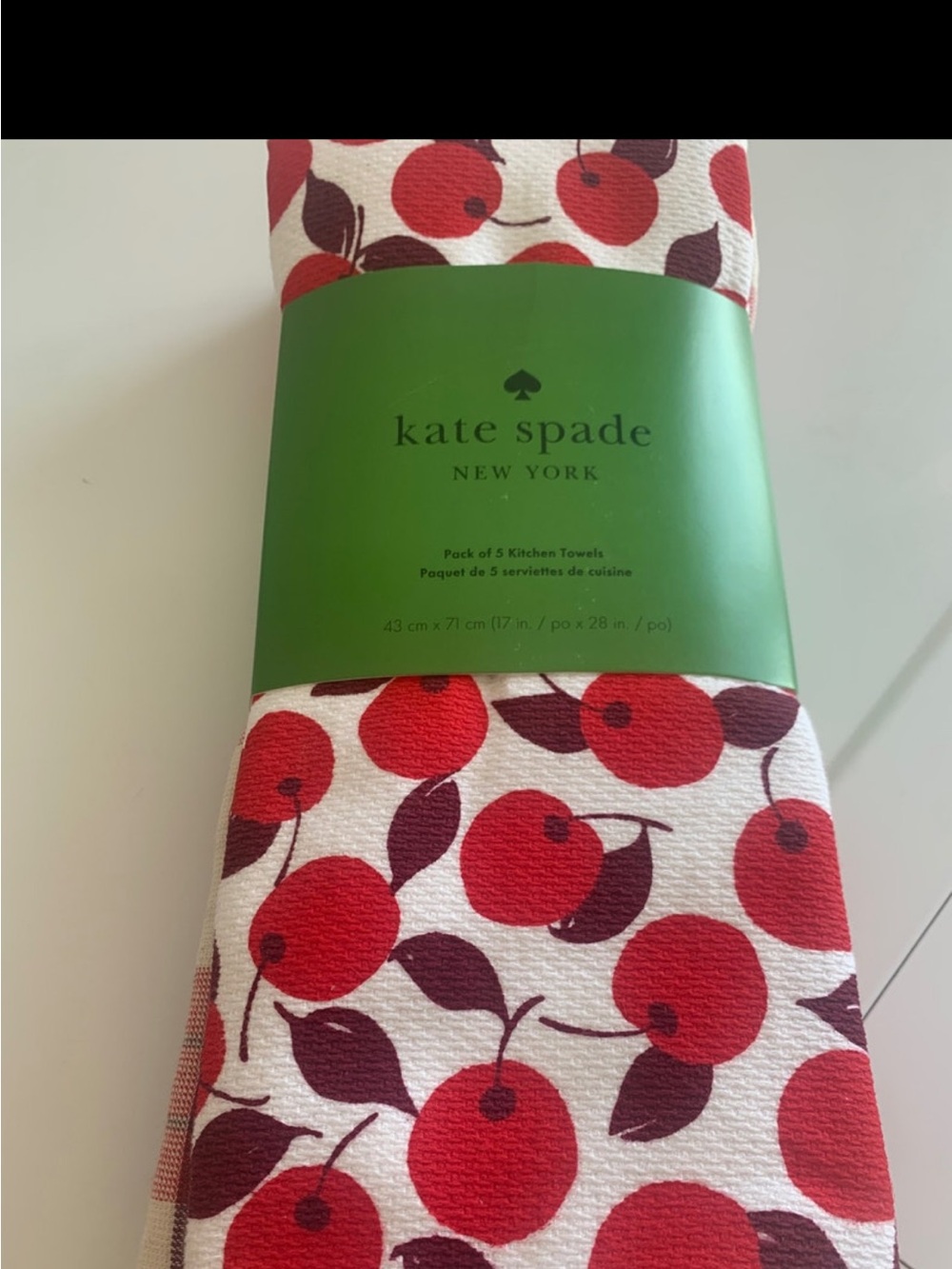 kate spade cherry and red and white textured woven kitchen towels